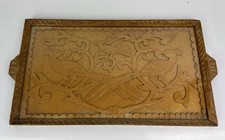 Vintage Wooden Hand Carved Tray With Glass Top And Handles - Bird Deign