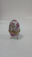 Decorative Porcelain Egg Trinket Box with Floral Design on Stand