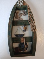 Wooden Fishing Row Boat Wall Hanging Cabin Mancave Fishing Nautical 16x7.5”