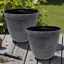 Grey round flower pot set - pot, 2