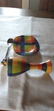 Martin Gulliver vintage Tartan/check Egg Cup, Under Plate & Spoon Preowned Vgc