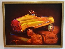 Joe Rust - Original Painting on Canvas 2014 - Pedal Car Scrap Yard - Framed