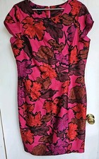 Hobbs Dress Size 16 Pink Floral Silk Wool Blend Occasion Dress