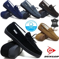 Mens Leather Slippers Memory Foam Moccasins Sheepskin Fur Thermal Loafers Shoes