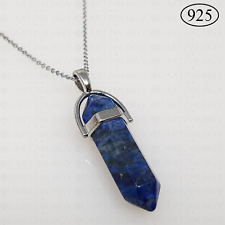 Lapis Lazuli Quartz Crystal Gemstone Pendant 925 Sterling Silver Necklace