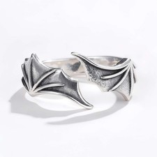 Vintage Demon Wing Adjustable 925 Sterling Silver Ring Women Men Jewellery Gift