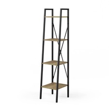 Modern Bookcase 4 Tier Industrial Storage Display Shelf Steel Frame Freestanding