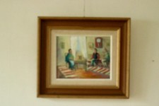 Original Mid-Century Oil on Canvas – “Interior with Three People” by E. Wallin