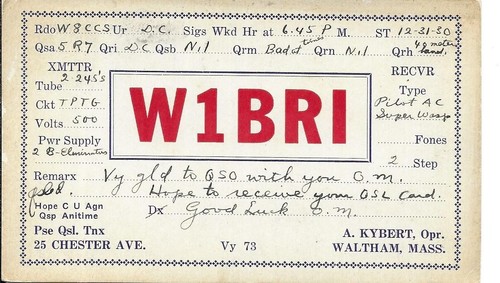 Qsl 1930 waltham radio - ,