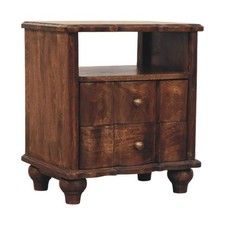 Vintage Curved Nightstand 2 drawers and Shelf elegant french Country Wood