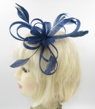 Women' s navy coiled feather comb Fascinator Ladies Wedding Royal Ascot b23