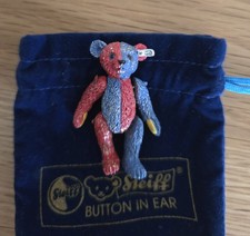 Steiff Pewter Miniature Jointed Harlequin Teddy Bear with original velvet pouch