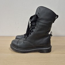 Dr Martens Aimilita Black Leather Mid Calf 9 Holes Boots Tweed Herringbone Uk 4