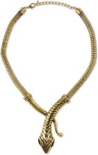 Cleopatra Hinged Chain Necklace Jet Black Stone Crystal Eyes Snake Animal Head