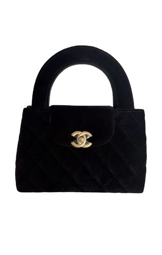 Chanel black velvet kelly bag - chanel,