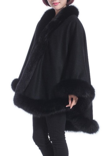 Black cashmere cape with fox - cape,
