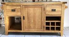 LARGE SOLID OAK GRANITE TOP KITCHEN ISLAND CUPBOARD DRAWERS WINE DOUBLE SIDED