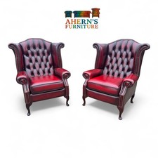 SAXON Pair of Oxblood Leather Chesterfield Queen Anne Chairs FREE DELIVERY