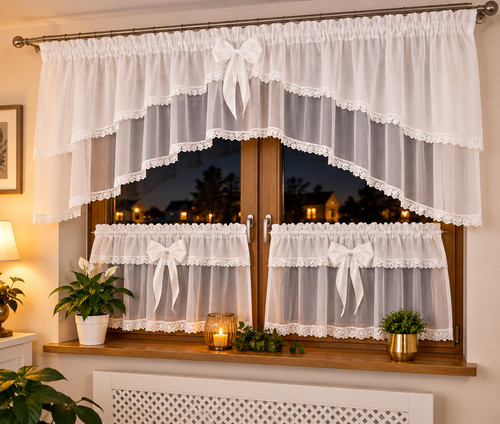 White kitchen net curtain set - kitchen,