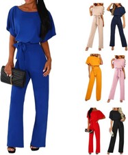 Women's Summer Jumpsuit -Elegant Short Sleeve Wide Leg Romper with Belt UK CutyQ