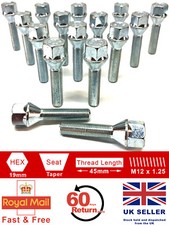16 x M12 x 1.25 45mm extended thread 19mm Hex alloy wheel bolts for Peugeot