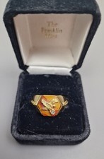 Mens Franklin Mint Eagle Ring 18krt Gold On 925 Sterling Silver Red Jasper? 