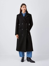 NEW John Lewis Women's Double Breasted Button Wool Blend Coat - Black - UK 12