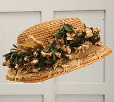 Antique Victorian  STRAW HAT for ANTIQUE DOLL, BONNET VINTAGE HAT 4 restoration