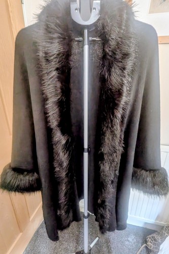 Fur trimmed black shawl one - black,