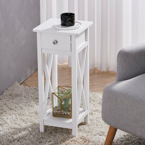 White slim telephone table - white,