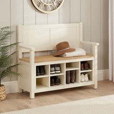 Marbury Cream Painted Monks Hallway Bench with Shoe Storage - Oak Top Furniture
