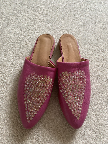 Moroccan pink leather sequined - leather,