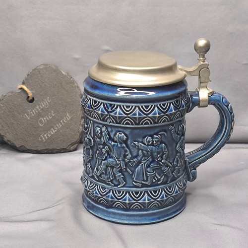 Blue stoneware beer stein - blue,