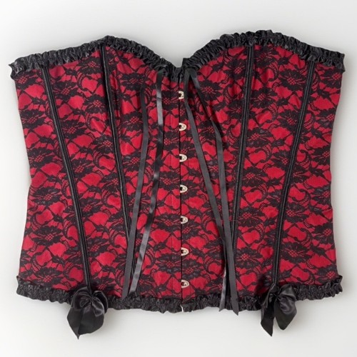 Womens red black lace corset - red,