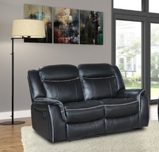 Black High Grade Leather Gel 2 Seater Recliner Reclining Sofa - CLIFTON