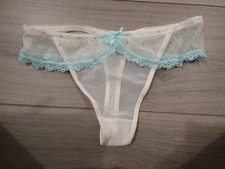 BNWOT Jolie Seduction White & Blue Sheer Lace & Mesh Skirted Thong Size 14-16 