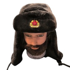 RUSSIAN SOVIET MILITARY WHITE HAT+ BADGE CLASSIC UNISEX USHANKA WARM & FANCY