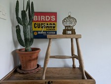 Antique Vtg 1880s Victorian Stool Beech Top Elm Leg Wooden Seat Utilitarian Vgc