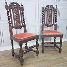 Pair 2 Antique Carved Oak Hall