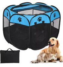 Cat Dog Pet play pen Cage Pen Foldable Tent M 35.5" x35.5" x24", Blue Tiyolat
