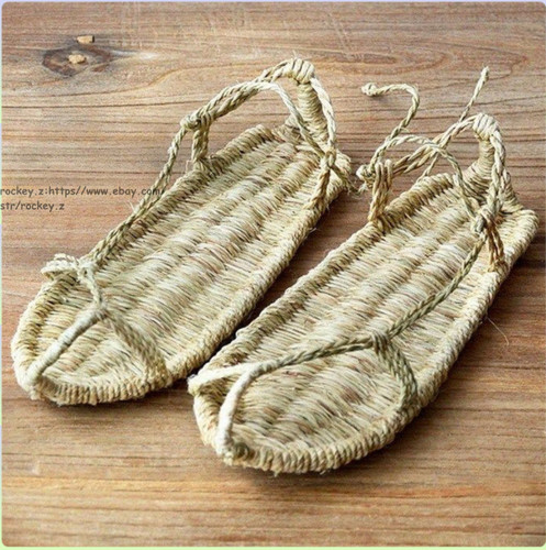 Women men straw sandals - straw,