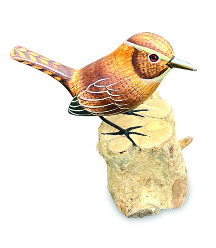 Wren stump wooden ornament - wren,