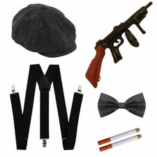 Peaky Blinders set includes Cap, Braces Bow Tie Fake Cigarettes Toy Tommy Gun