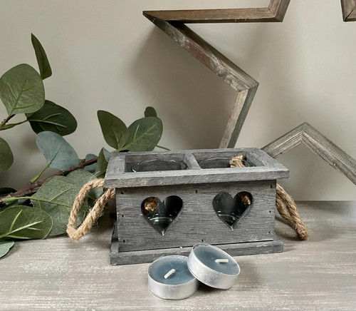 Double heart wooden candle - double,