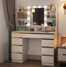White Vanity Desk with LED