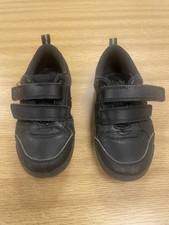 Leather Clark's Black School Shoes 11G kids Riptape