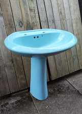 Original vintage Armitage bathroom basin sink pedestal Toilet Cistern Blue Retro