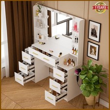 Large Dressing Table with LED Lights Mirror 7 Drawers Vanity Make up Desk Chest