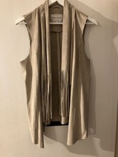 River Island Size 16 Beige Faux Suede tassled  Waistcoat Cowgirl