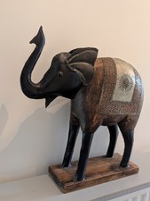 Indian Elephant Sculpture Wood and Metal Carved Elephant